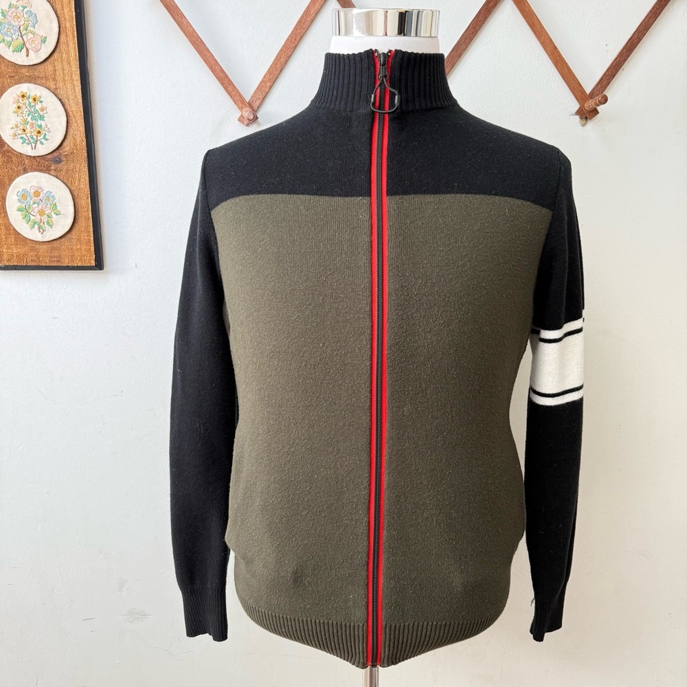Zara Black and Olive Knit Zip Up Sweater